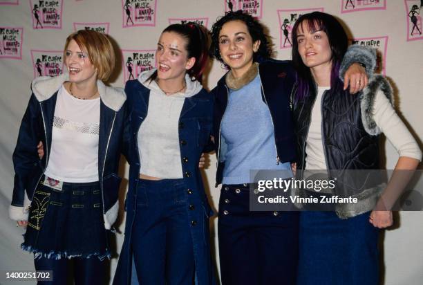 Irish girl group B*Witched in the press room of the 1998 MTV Europe Music Awards, held at the Fila Forum in Assago, Milan, Italy, 12th November 1998.