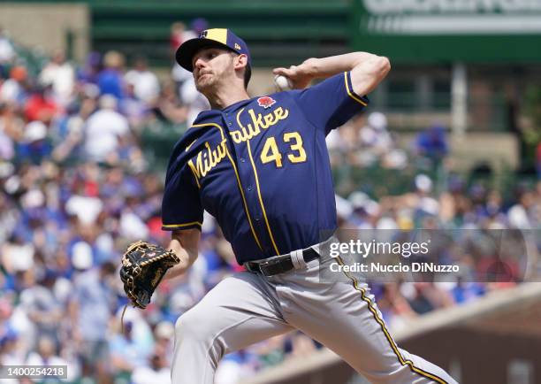 Ethan Small of the Milwaukee Brewers throws a pitch against the Chicago Cubs at Wrigley Field on May 30, 2022 in Chicago, Illinois.