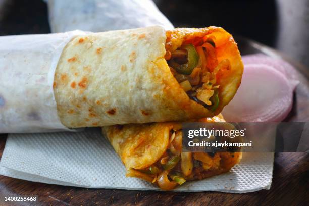 mix vegetable kathi roll - paratha stock pictures, royalty-free photos & images