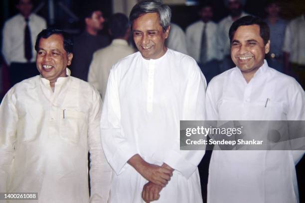 Odisha Chief Minister Naveen Patnaik with his party Biju Janta Dal leaders in New Delhi.