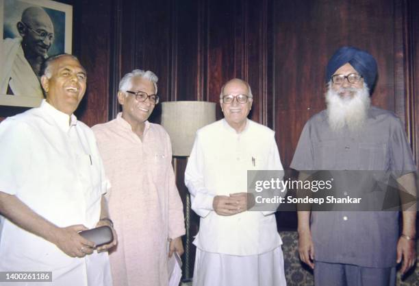 Punjab Chief Minister Parkash Singh Badal with Union Home Minister L K Advani, Defence Minister George Fernandes and Deputy Chairman Planning...