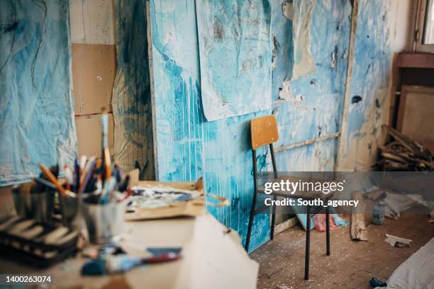 messy art studio - art room stock pictures, royalty-free photos & images