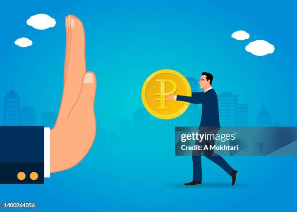 russian ruble, economic sanction - rejection hand stock illustrations