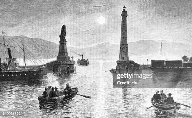 lindau harbour, bavaria - lindau stock illustrations