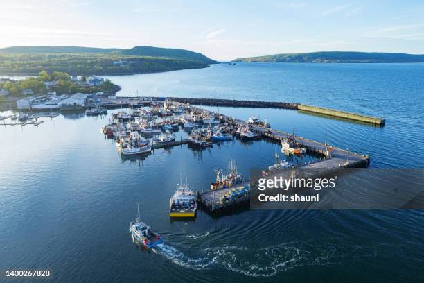scallop fleet & wharf - bay of fundy stockfoto's en -beelden
