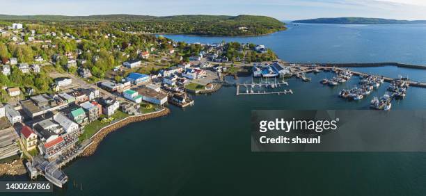 aerial view of fishing town - north cove stock pictures, royalty-free photos & images