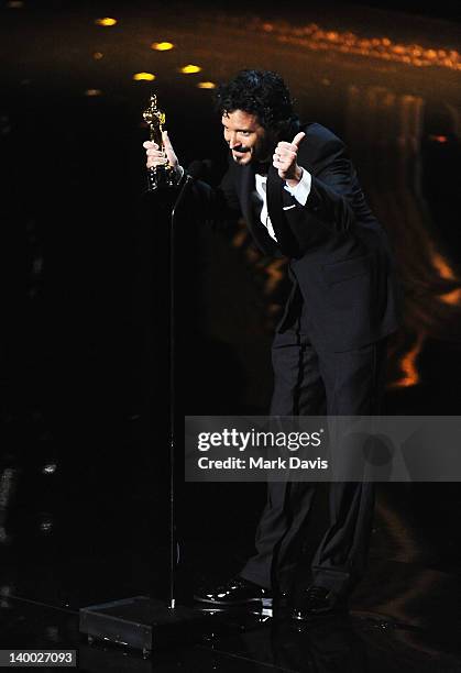 Songwriter Bret McKenzie accepts the Best Original Song Award for 'Man or Muppet' from 'The Muppets' onstage during the 84th Annual Academy Awards...