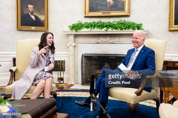 President Joe Biden meets with Prime Minister of New Zealand Jacinda Ardern in the Oval Office at the White House on May 31, 2022 in Washington, DC....