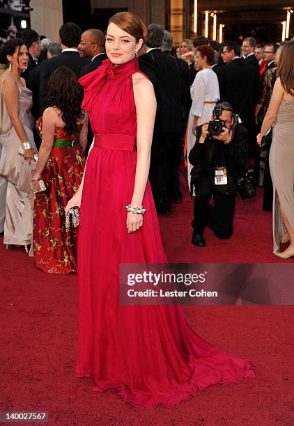 Actress Emma Stone arrives at the 84th Annual Academy Awards held at the Hollywood & Highland Center on February 26, 2012 in Hollywood, California.