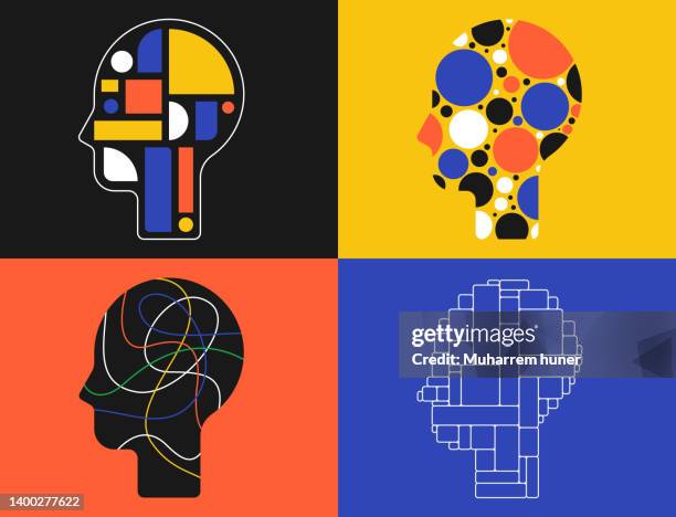 stockillustraties, clipart, cartoons en iconen met colorful vector illustration about indecision, problem solutions, finding ideas, and psychological disturbances. - alternatieve therapie