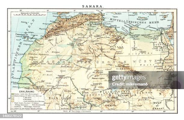 old map of desert on the african continent - sahara - africa maps photos et images de collection