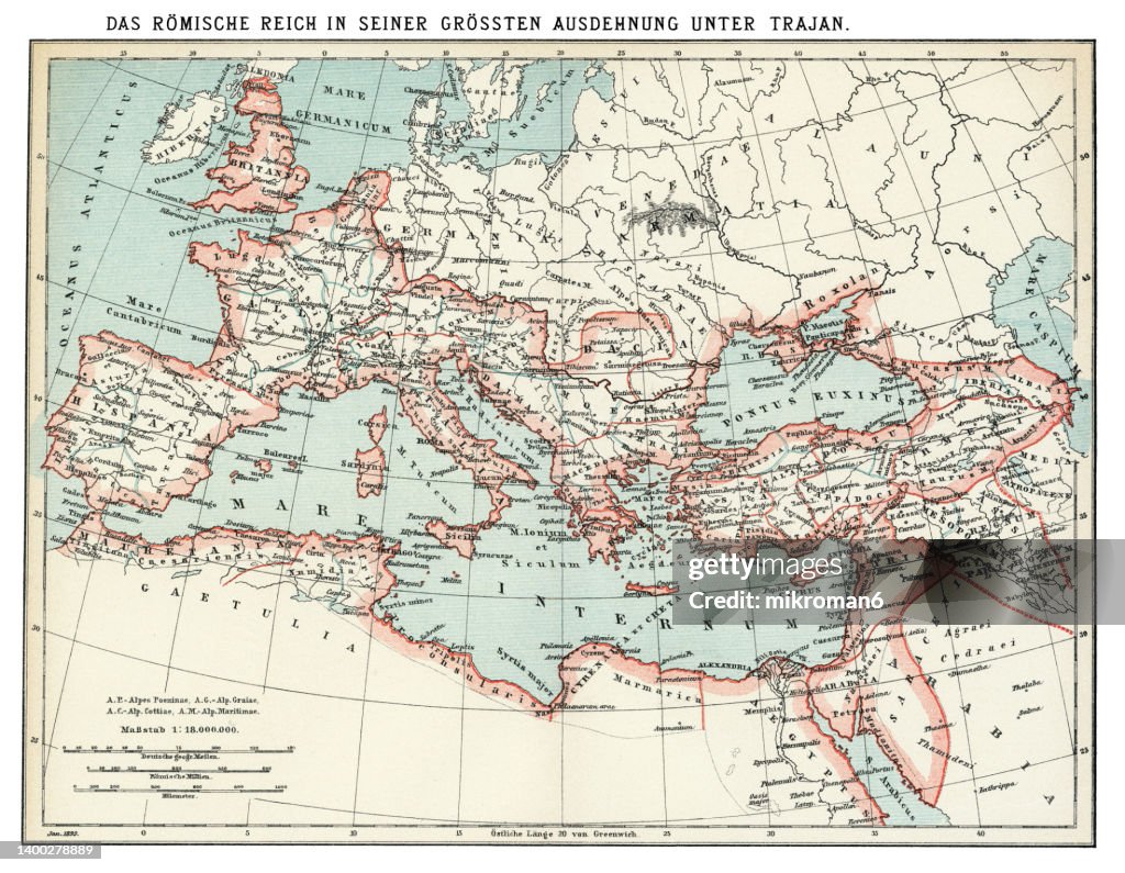 Long Roman Map Old Map Of The Roman Empire At Its Greatest Extent Under Trajan High ...