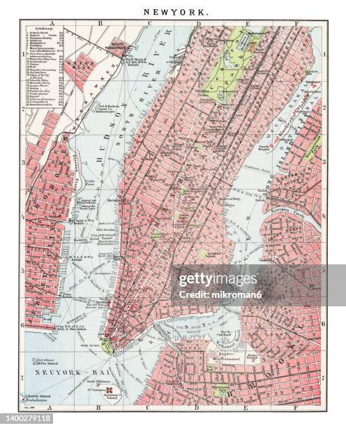 old lithograph map of new york, usa - new york city map ストックフォトと画像