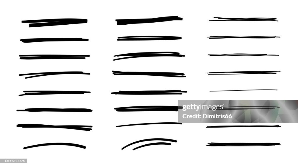 Jeu vectoriel de soulignements et de lignes de surbrillance dessinés à la main