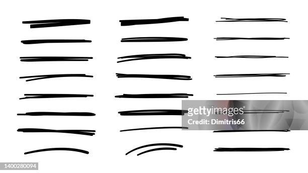 vector hand drawn set of underlines and highlight lines - in a row stock illustrations