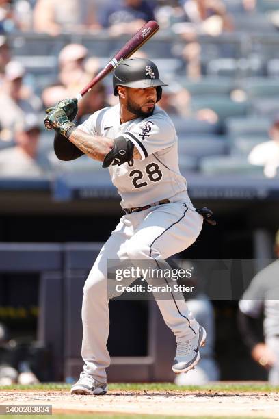 Leury Garcia of the Chicago White Sox at bat during the second inning against the New York Yankees at Yankee Stadium on May 21, 2022 in the Bronx...