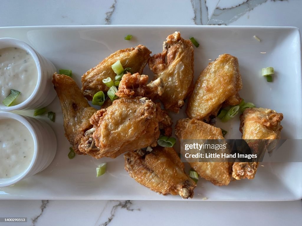 Fried Chicken Wings and Ranch Dressing