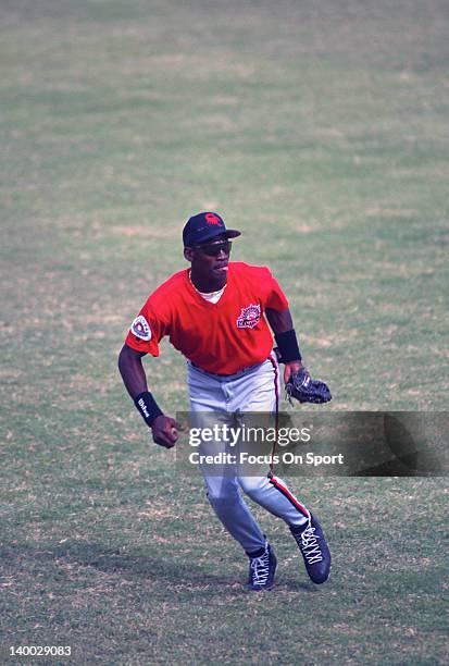 Michael Jordan of the Birmingham Barons the Double A minor league affiliate of the Chicago White Sox in action during a minor league baseball game...