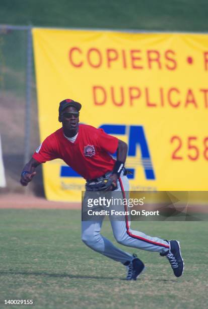 Michael Jordan of the Birmingham Barons the Double A minor league affiliate of the Chicago White Sox in action during a minor league baseball game...