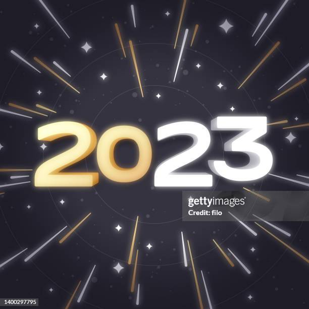 gold 2023 new year background - stars v heat stock illustrations