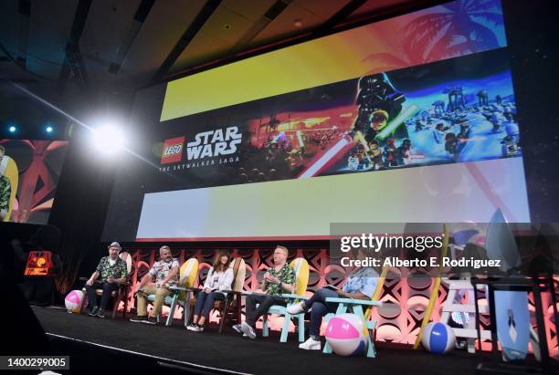 Jens Kronvold Frederiksen, Chris Gollaher, Jill Wilfert, Douglas Reilly and Yvette Nicole Brown attend the 'The Summer of LEGO Star Wars' panel at...