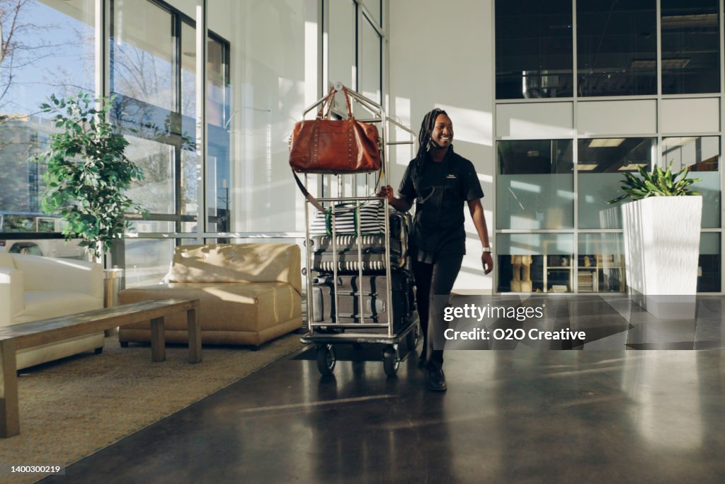 Hotel Lobby with Employees and Guests