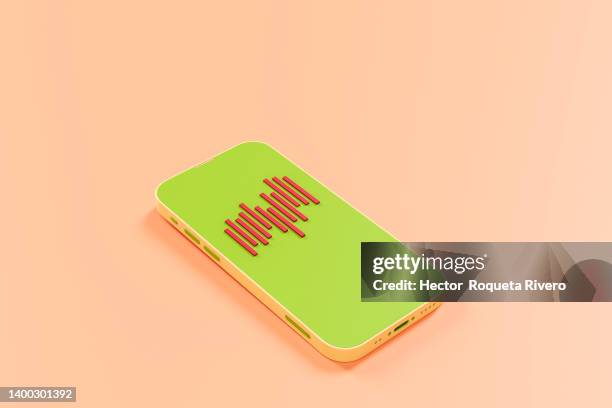 computer generated image of mobile phone with red statistics bars on orange background, business and banking concept - 3d data bars stock-fotos und bilder