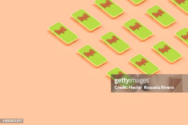 computer generated image of mobile phone with red statistics bars on orange background, business and banking concept - 3d data bars stock pictures, royalty-free photos & images