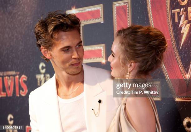 Austin Butler and Olivia DeJonge attend the "Elvis" UK special screening at BFI Southbank on May 31, 2022 in London, England.