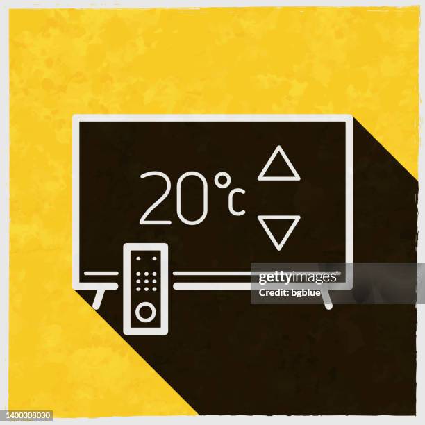 tv with heating control. icon with long shadow on textured yellow background - old remote control stock illustrations