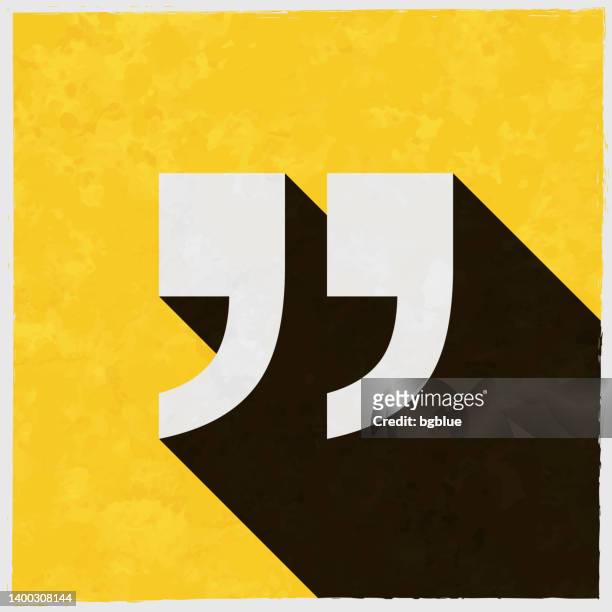 quotation marks symbol. icon with long shadow on textured yellow background - speech marks stock illustrations