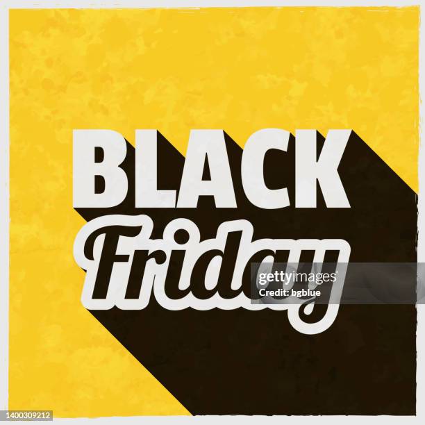 stockillustraties, clipart, cartoons en iconen met black friday. icon with long shadow on textured yellow background - long term