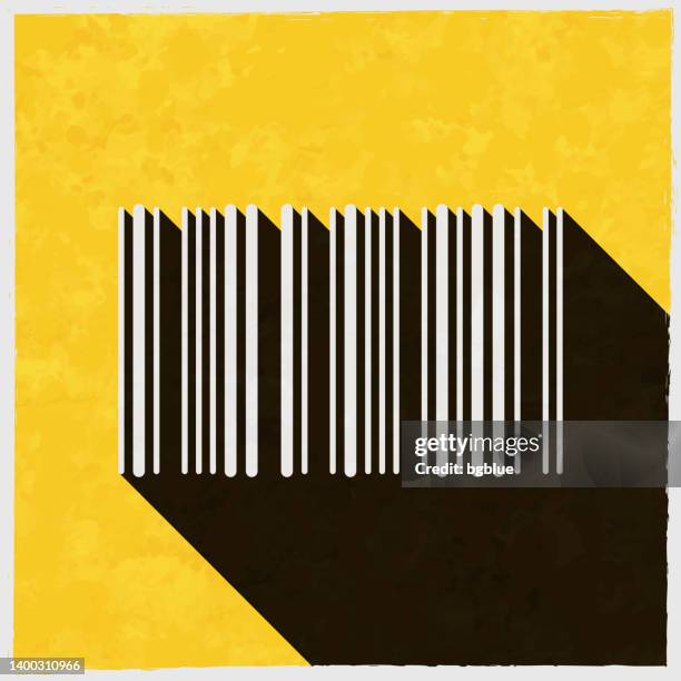 bar code. icon with long shadow on textured yellow background - papers scanning to digital vector stock illustrations