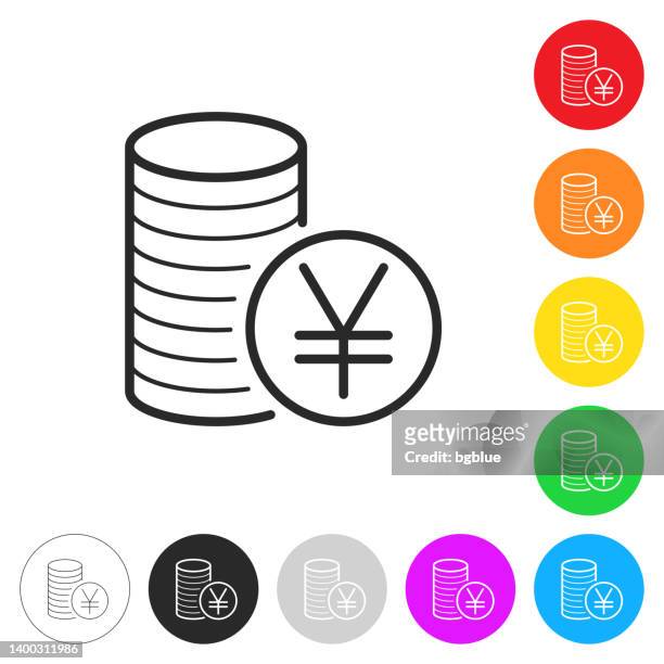 yen coins stack. icon on colorful buttons - chinese coin stock illustrations