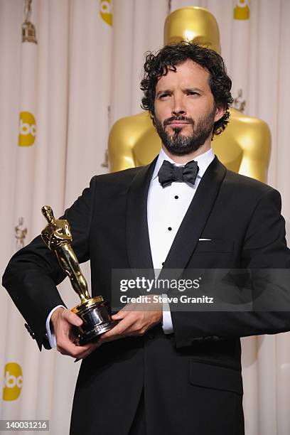 Actor-musician Bret McKenzie poses in the press room at the 84th Annual Academy Awards held at the Hollywood & Highland Center on February 26, 2012...