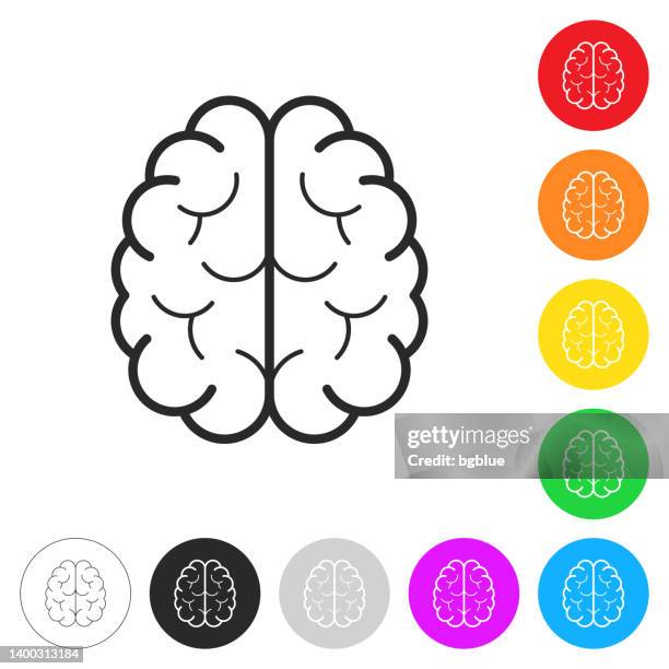 brain in top view. icon on colorful buttons - artificial intelligence brain flat stock illustrations