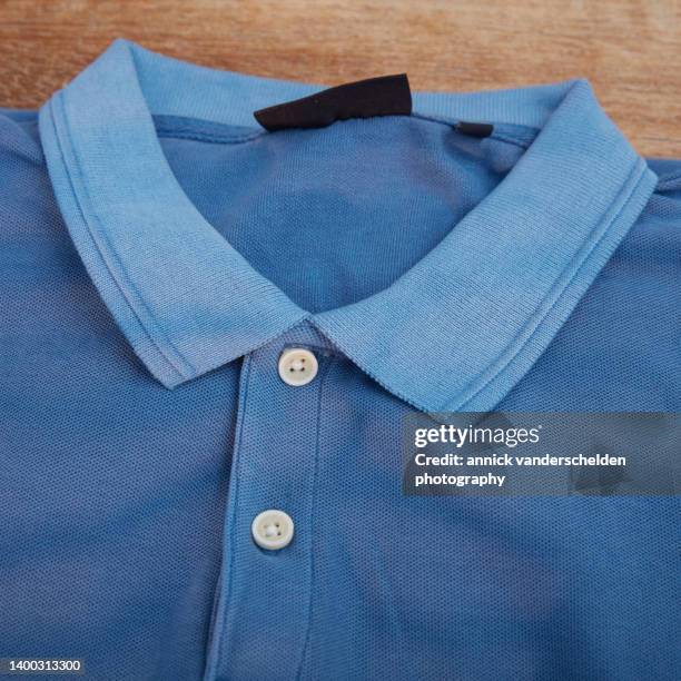 blue polo shirt - shirt no people stock-fotos und bilder