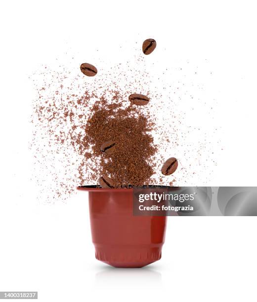 coffee capsule, roasted beans & ground coffee - coffee capsules stock-fotos und bilder