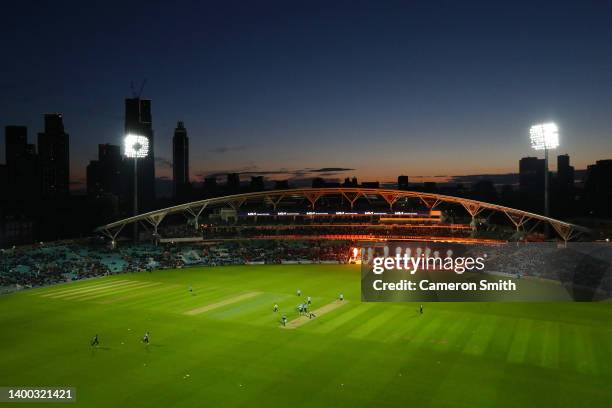 General view inside the ground during the Vitality T20 Blast match between Surrey and Gloucestershire at The Kia Oval on May 31, 2022 in London,...