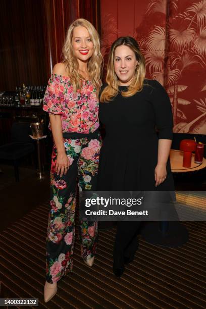 Laura Whitmore and Mary Katrantzou attend the Mary Katrantzou x Lipsy capsule collection launch party on May 31, 2022 in London, England.