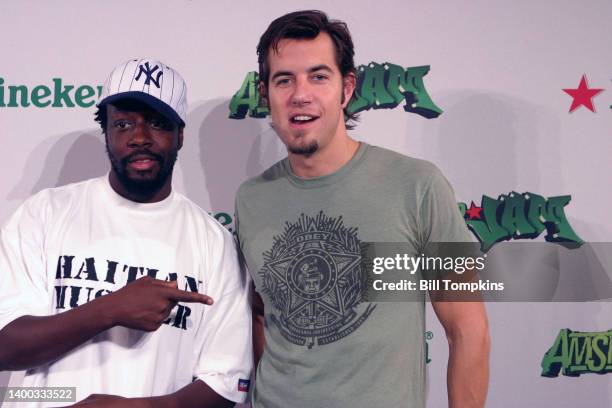 August 20: MANDATORY CREDIT Bill Tompkins/Getty Images Wyclef Jean and Nick Hexum backstage at the Amsterjam Music Festival August 20, 2005 on...