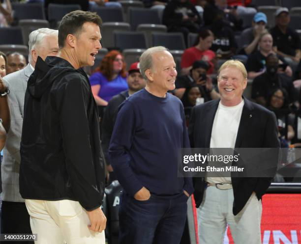 Tampa Bay Buccaneers quarterback Tom Brady, sportscaster Jim Gray and Las Vegas Raiders owner and managing general partner and Las Vegas Aces owner...