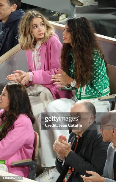 Jade Foret and her sister Cassandra Foret attend the match between Rafael Nadal v Novak Djokovic during day 10 of the French Open 2022, Roland-Garros...