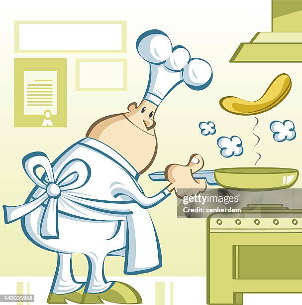 chef at work - omelette stock illustrations