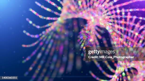 motion graphic particles organic form, futuristic abstract background - biology background stock-fotos und bilder