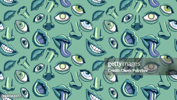 hand-drawn seamless illustration - anthropomorphic faces. - personification stock illustrations
