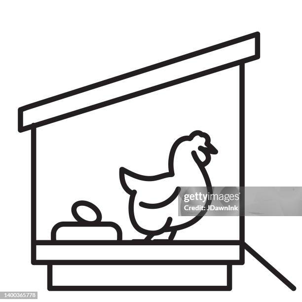 moderner bauernhof und landwirtschaft hühnerstall icon konzept thin line style - editierbarer strich - chicken coop stock-grafiken, -clipart, -cartoons und -symbole