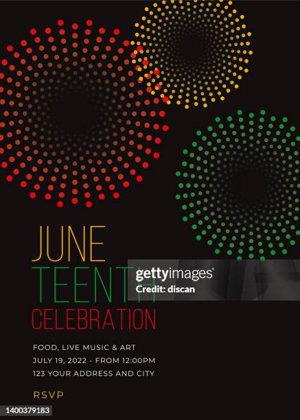 juneteenth party invitation with fireworks - illustration. stock illustration - juneteenth 1865 幅插畫檔、美工圖案、卡通及圖標