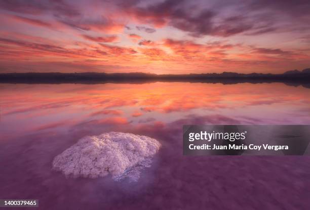 magical pink light at sunset - natural park of las lagunas de la mata (torrevieja, alicante, spain) - cloud sales fotografías e imágenes de stock