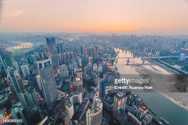 overlooking modern architecture under the setting sun - chongqing ストックフォトと画像